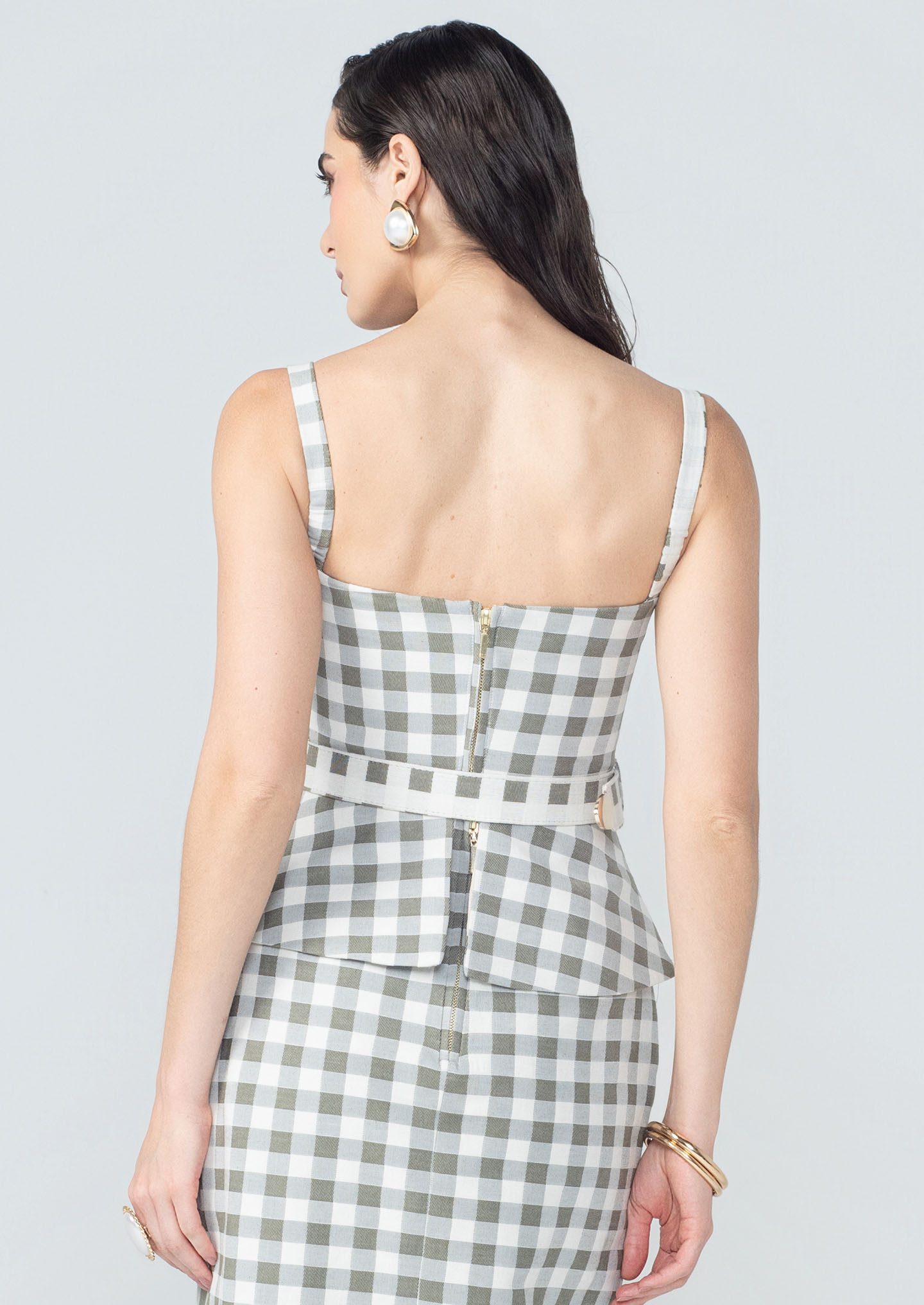 Blusa Peplum em Jacquard com Cinto Solene Verde | FastStore PDP
